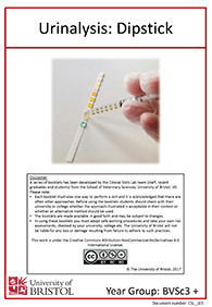 Clinical skills instruction booklet cover page, Urinalysis Dipstick